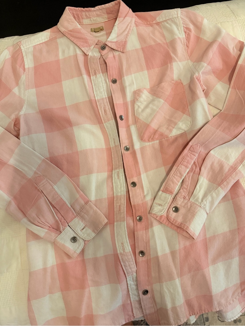 True Craft Pink and White Buffalo Check Button-Down Shirt, XS, So Cute!